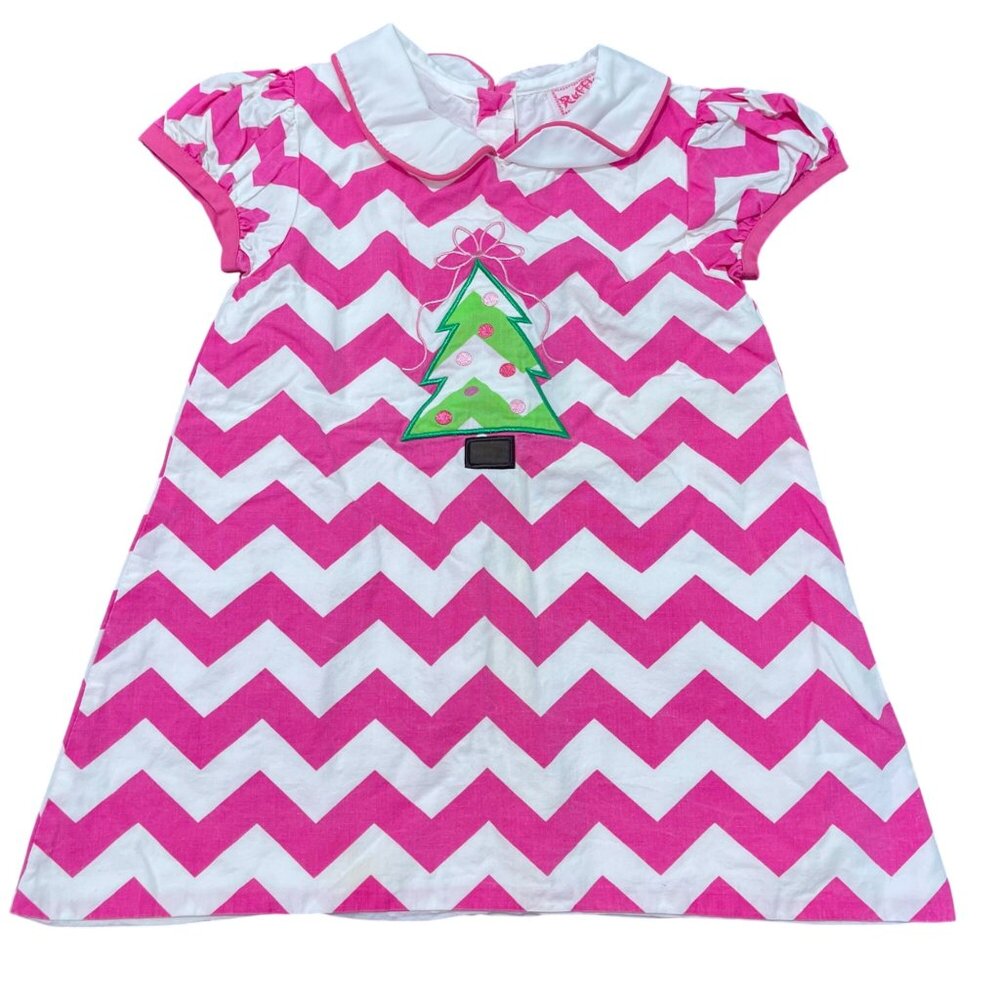 Ruffle Girl‎ Embroidered Christmas Tree Dress Girls Size 2 Chevron 100% Cotton